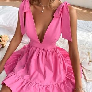 Beautiful pink tie shoulder mini dress